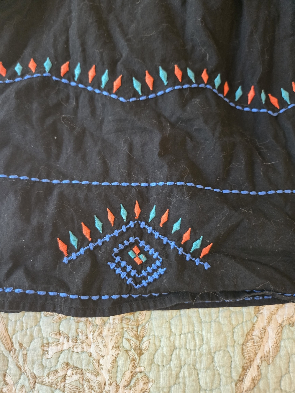 Topshop Black Sleeveless Embroidered Shift Dress with Blue and Orange Accents - Picture 2 of 8